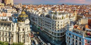 View over one of the busiest streets in Madrid.